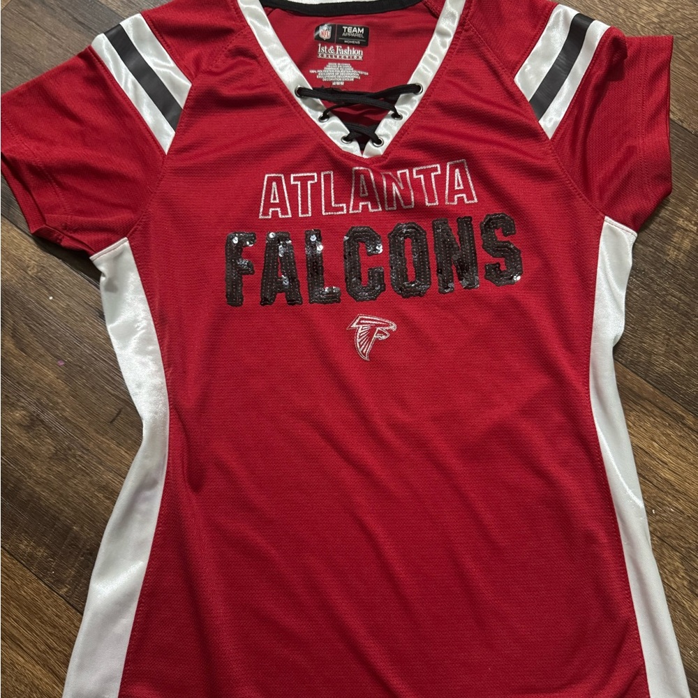 NFL Atlanta Falcons Women's Red and White Lace-Up Jersey